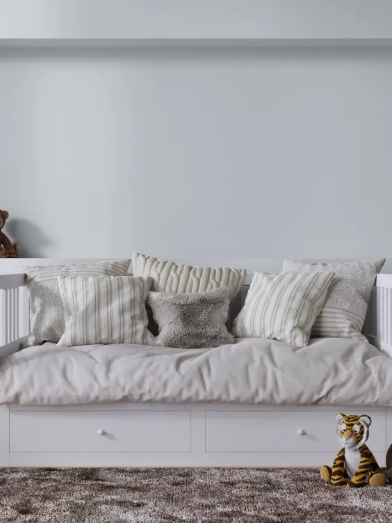 Ściana pomalowana odcieniem Cosmopolitain z linii farb Beckers It's Simple