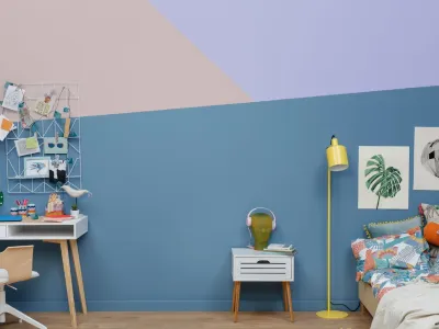 Ściany w pokoju dziecięcym pomalowane odcieniami Oxygen z kolekcji Beckers Designer Collection oraz kolorami Lavender, Powder Pink z palety  Beckers Designer Colour