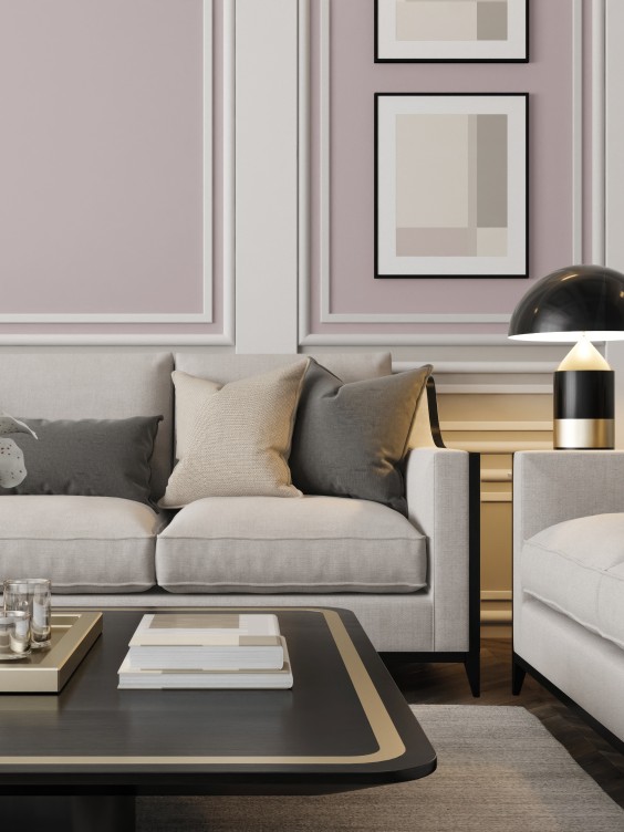 Ściana pomalowana kolorami Unique Beige i Classic White