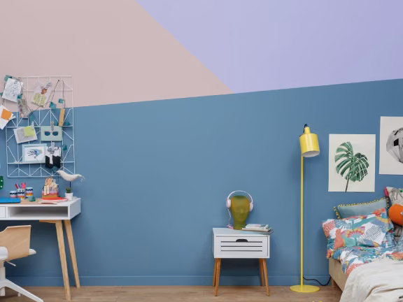 Ściany w pokoju dziecięcym pomalowane odcieniami Oxygen z kolekcji Beckers Designer Collection oraz kolorami Lavender, Powder Pink z palety  Beckers Designer Colour