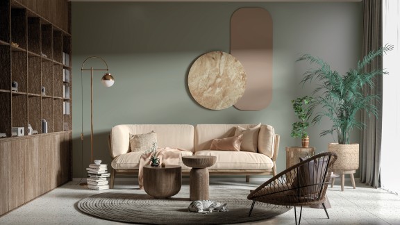  Ściana pomalowana kolorem Healing Grey z linii farb Beckers Designer Colour