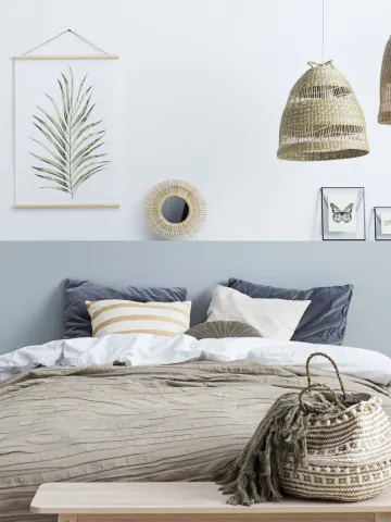 Ściana w sypialni pomalowana odcieniem Neutral z palety Beckers Designer Colour