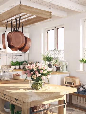 Ściana w kuchni pomalowana kolorem Oat Cake z linii Beckers Designer Kitchen & Bathroom
