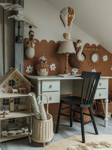 Pokój pomalowany odcieniem Brownie i Cotton Candy z palety Beckers Designer Colour