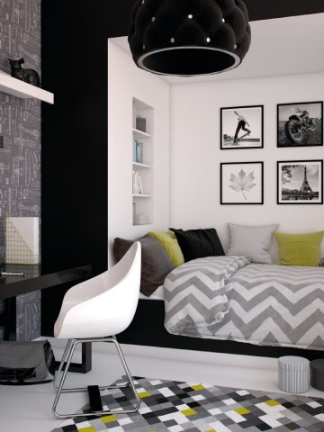Sypialnia w kolorach bieli i czerni