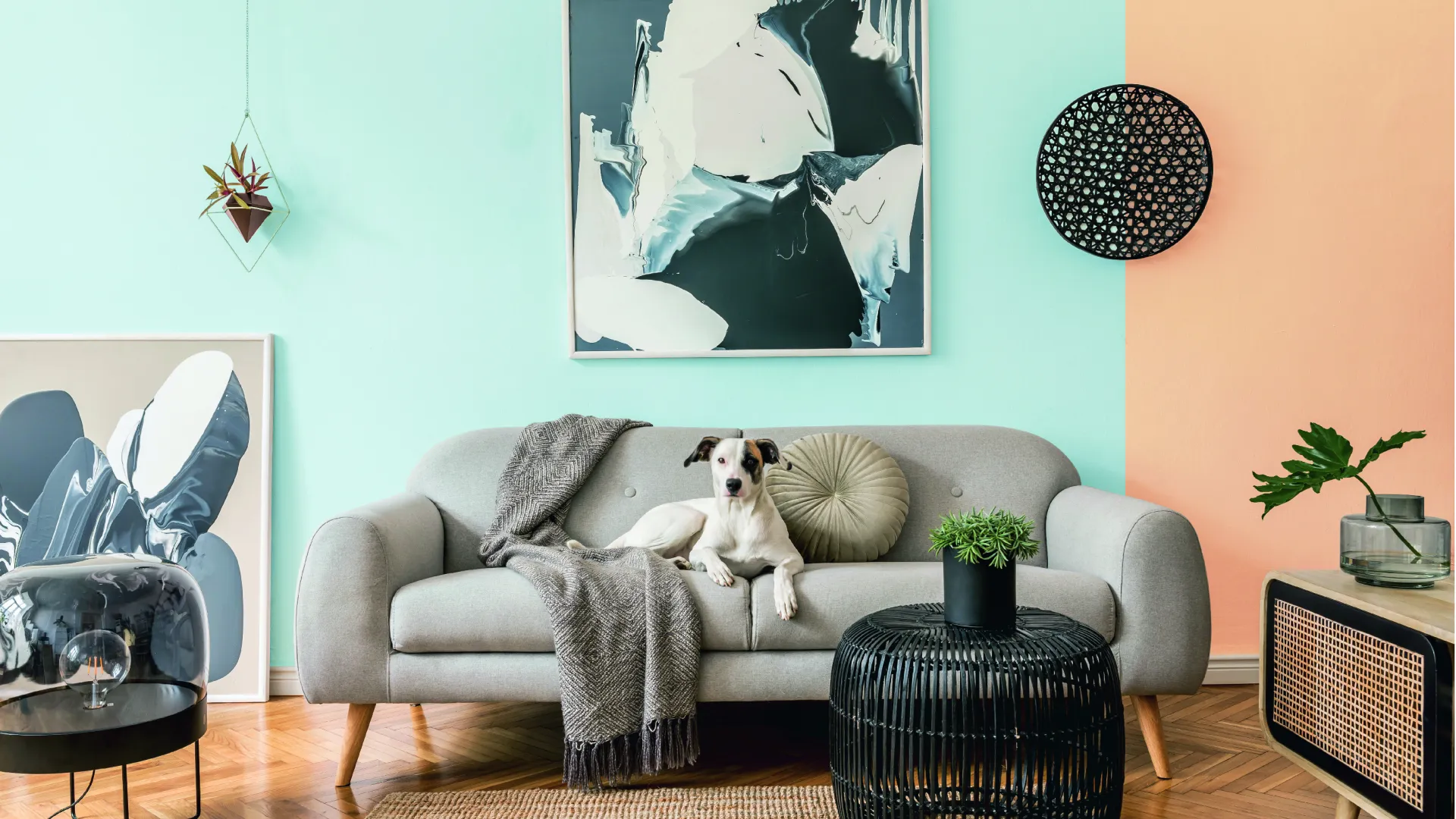 dwa kolory pastelowe w salonie