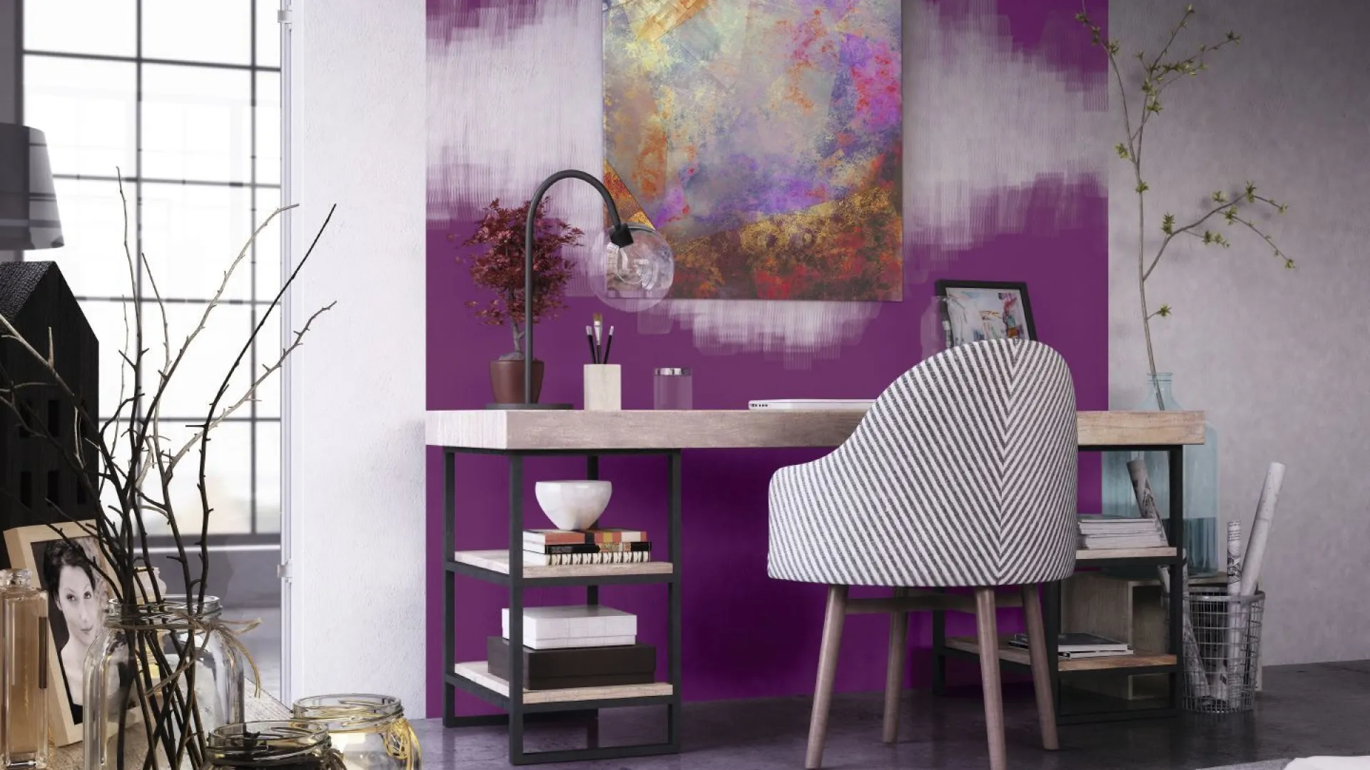 Bordowe kolory pokoju do pracy