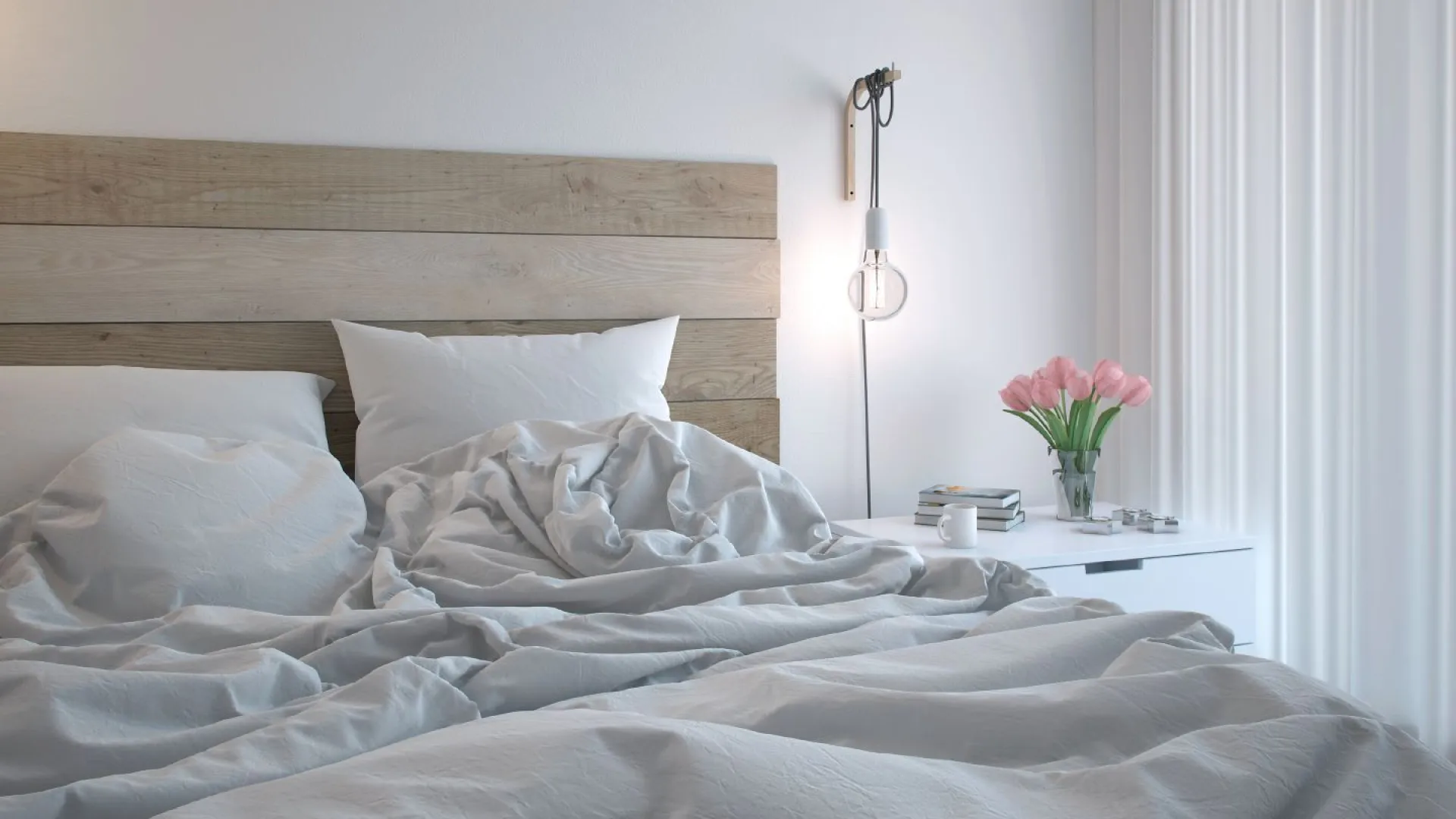 Biała farba na ścianach w sypialni