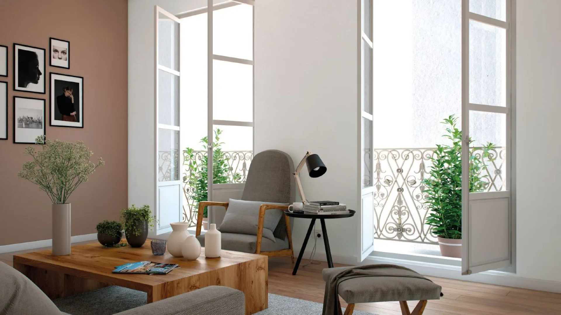 Salon z szarymi meblami