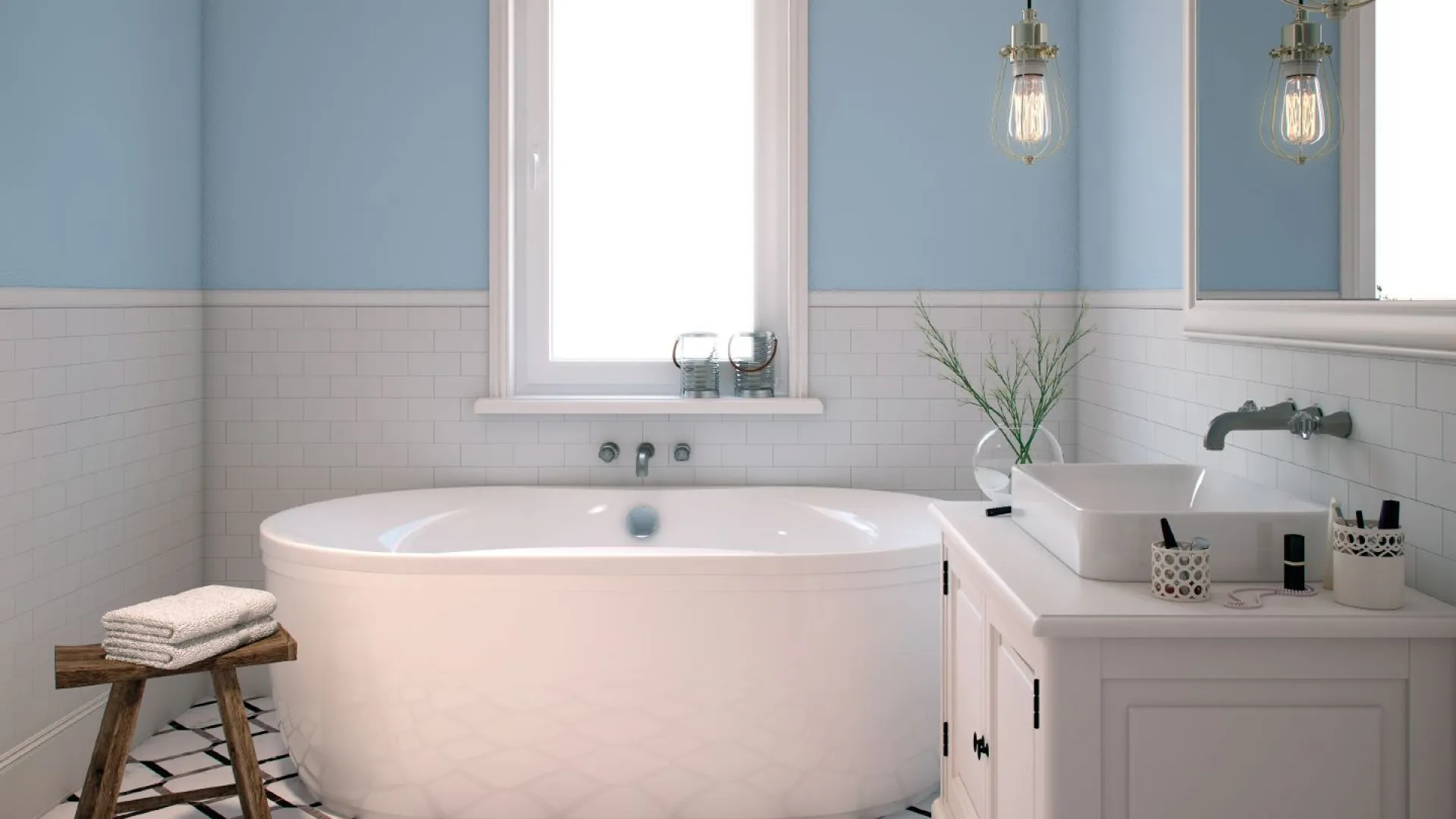 Jasna, niebieska farba do łazienki