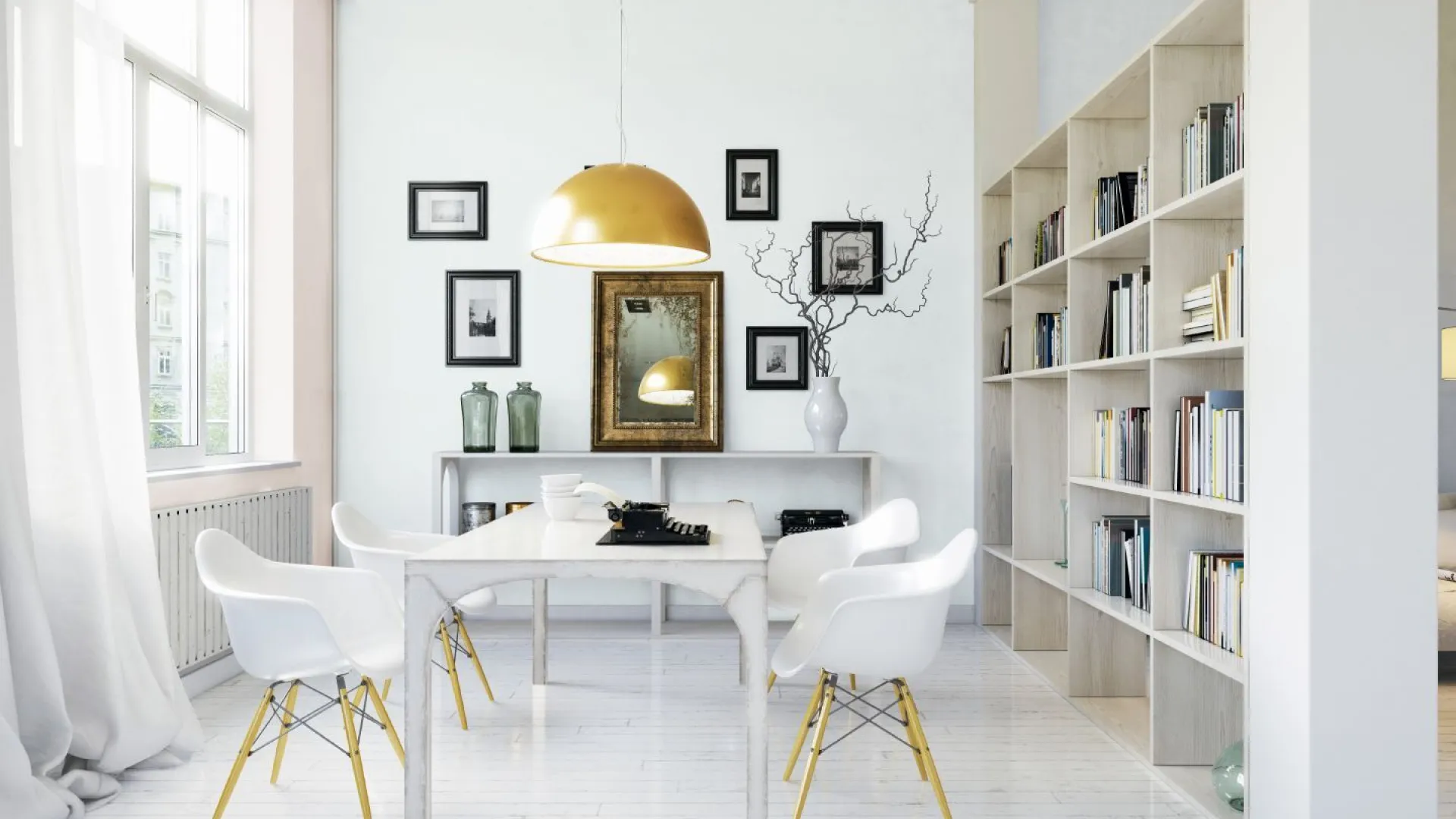 Skandynawska aranżacja wnętrz dla biura w białej tonacji