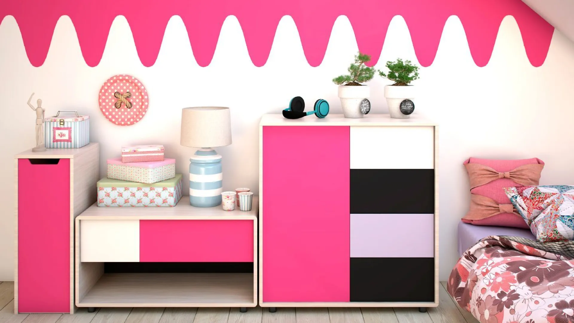 Fuksja pomysł na ściany w dziecięcym pokoju