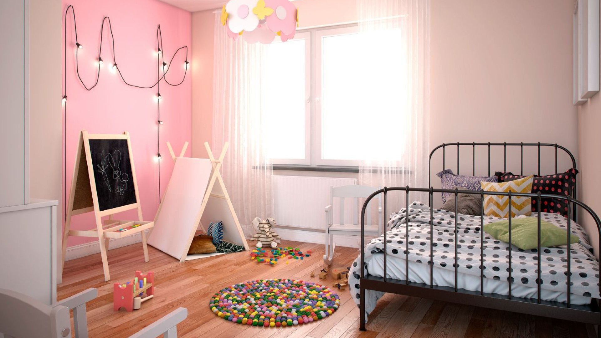 Sypialnia w kolorach różu dla dziewczynki