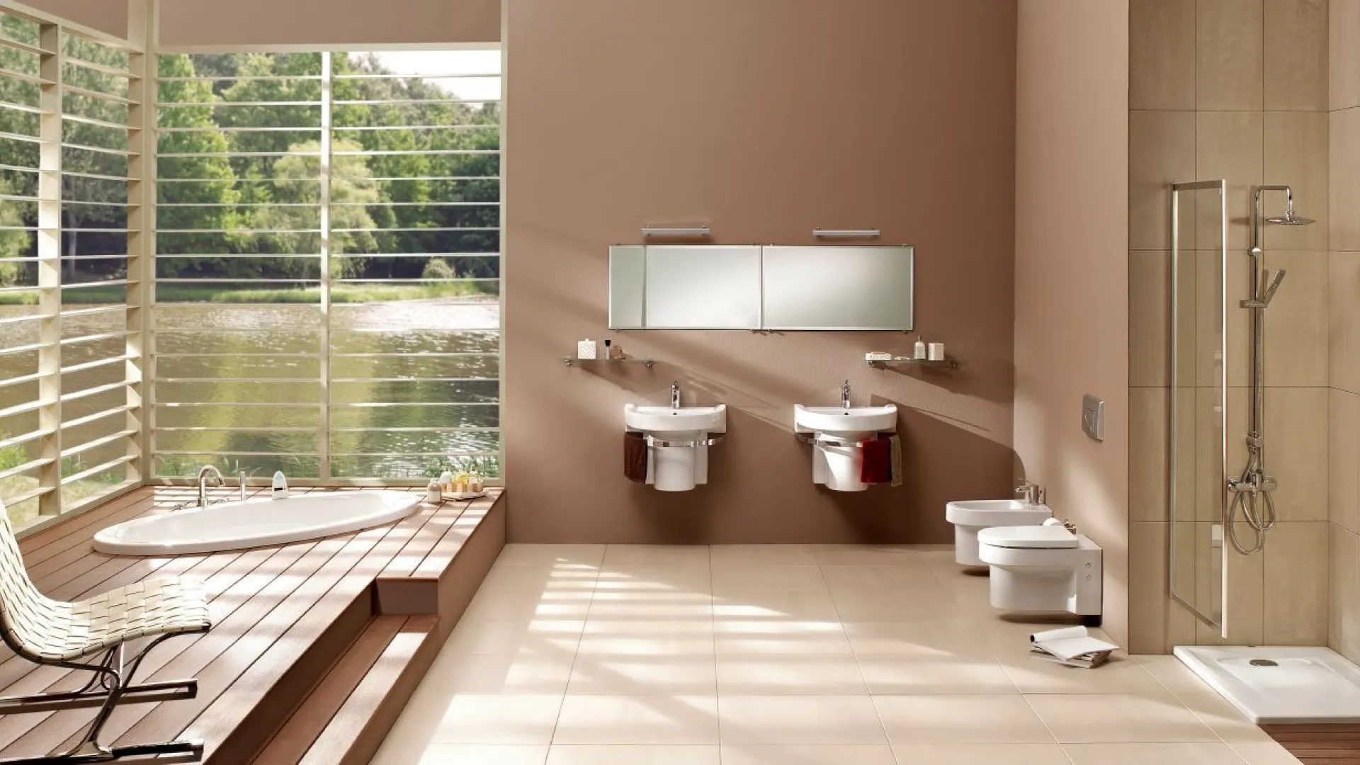 Aranżacja łazienki w lekko brązowych odcieniach