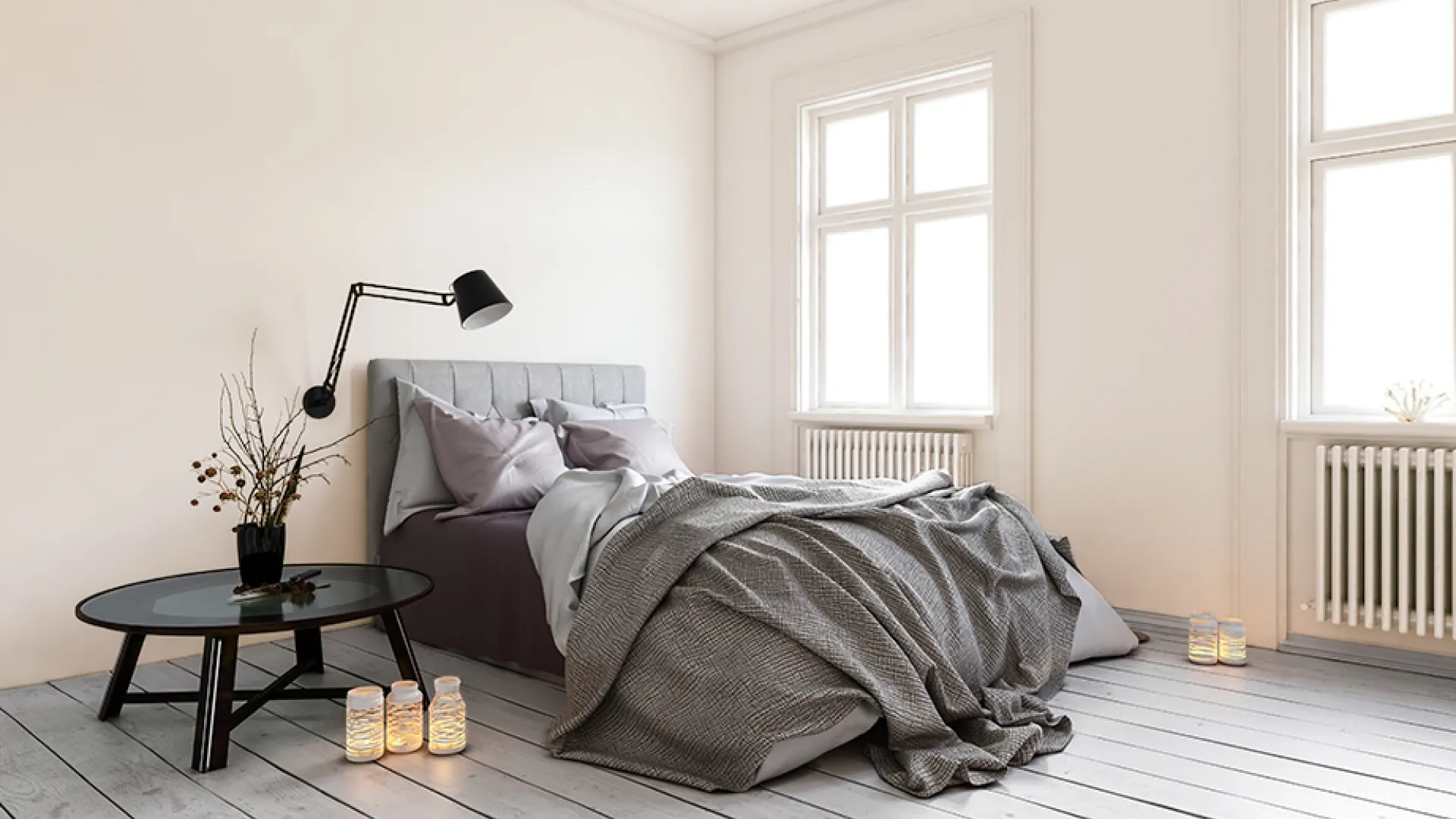 Prosta i wygodna sypialnia w kolorach bieli