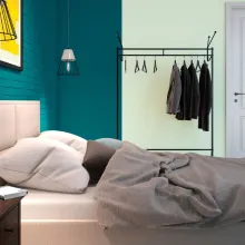 Ściana w sypialni pomalowana odcieniami Cleopatra i Supernova z kolekcji  Beckers Designer Colour