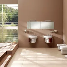 Ściany w łazience pomalowane odcieniem Caramel cookie z kolekcji Beckers Designer Kitchen & Bathroom i  Beckers Designer Collection