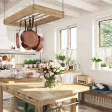 Ściana w kuchni pomalowana kolorem Oat Cake z linii Beckers Designer Kitchen & Bathroom