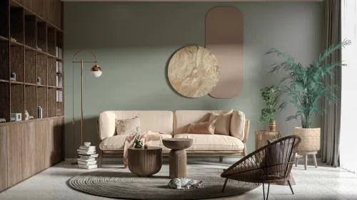  Ściana pomalowana kolorem Healing Grey z linii farb Beckers Designer Colour