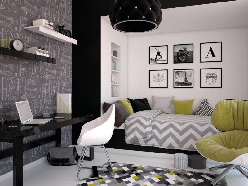 Sypialnia w kolorach bieli i czerni